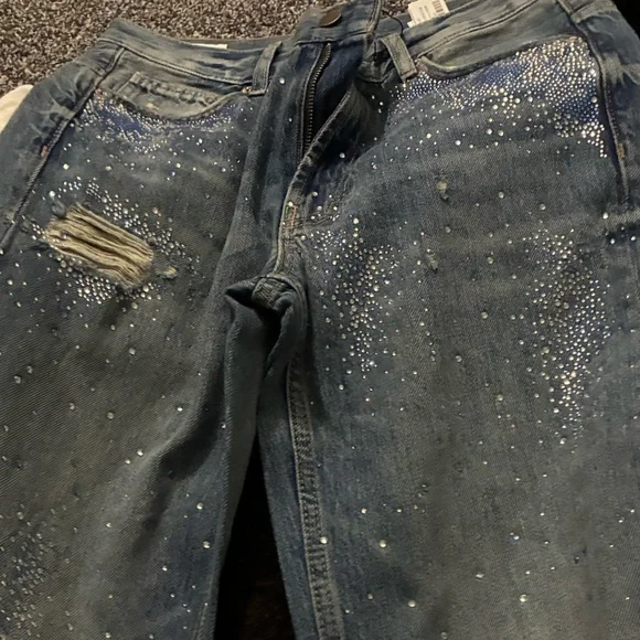 Zara NWT ripped wide leg rhinestone sequin jeans 6688/211 - Picture 8 of 9